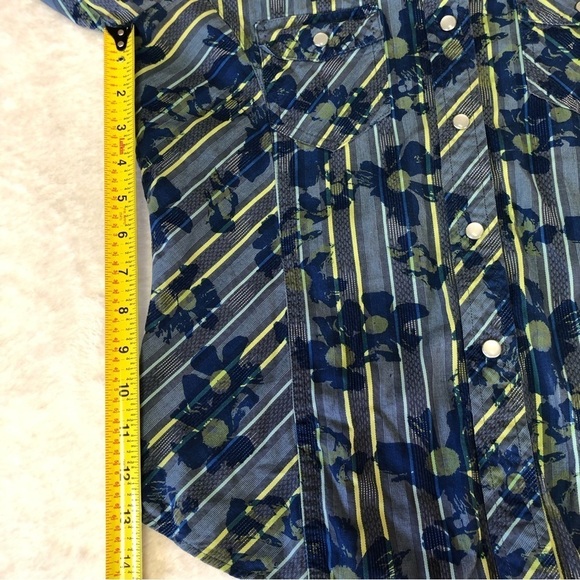 Patagonia Blue & Yellow Flowers Pattern Pearl Snaps Long Sleeve Shirt Size Med - Picture 7 of 8